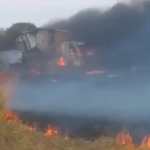 Colisão frontal entre carretas, seguida de explosão, mata um condutor, na MS-270