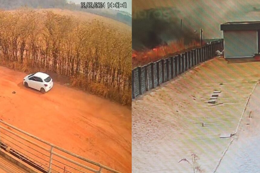 Fogo começa após carro do suspeito passar pela propriedade rural. (Foto: Polícia Civil)