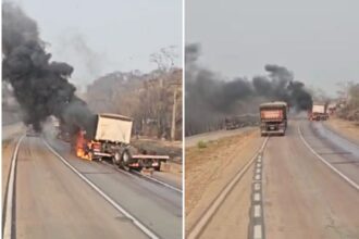 Motorista morreu carbonizado após acidente entre carretas na BR-364. (Foto: Reprodução)