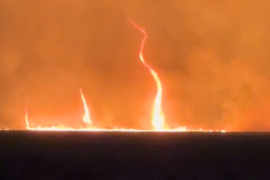 Redemoinhos se formaram durante incêndio de grandes proporções em MT. (Foto: Reprodução)