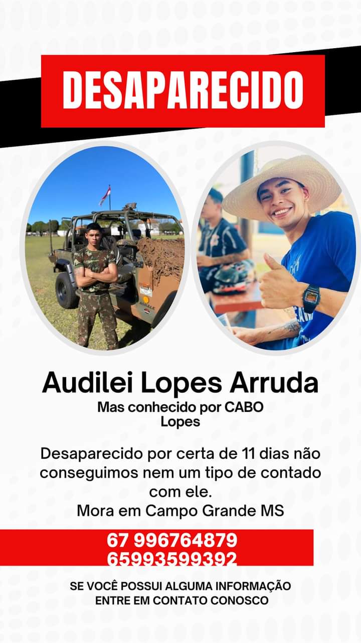 Família procura cabo do Exército desaparecido há 11 dias em Campo Grande