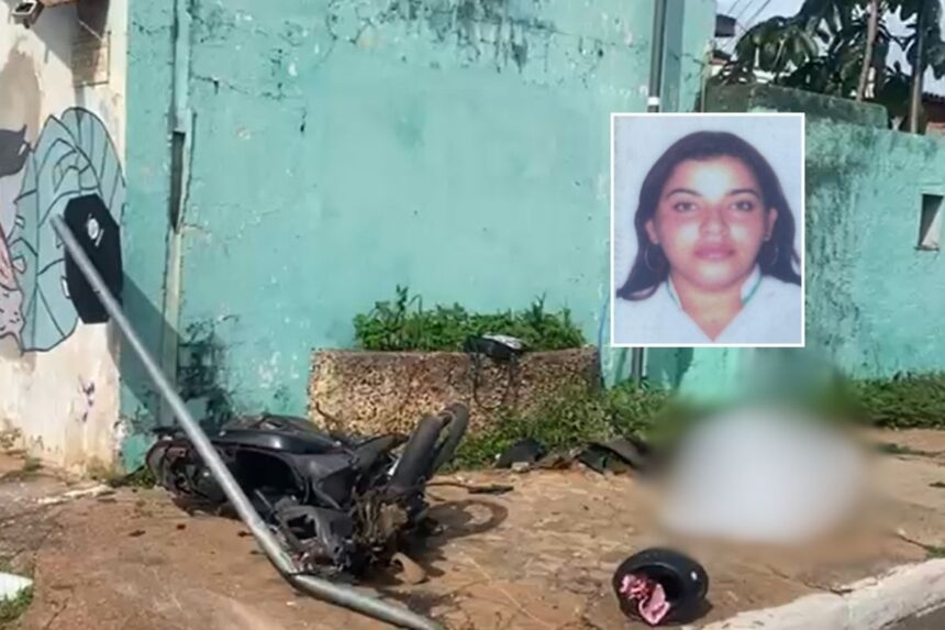 Karla Karoline Pereira Carvalho Neves, de 31 anos, morreu no local do acidente. (Foto: Nathan Goulart)v