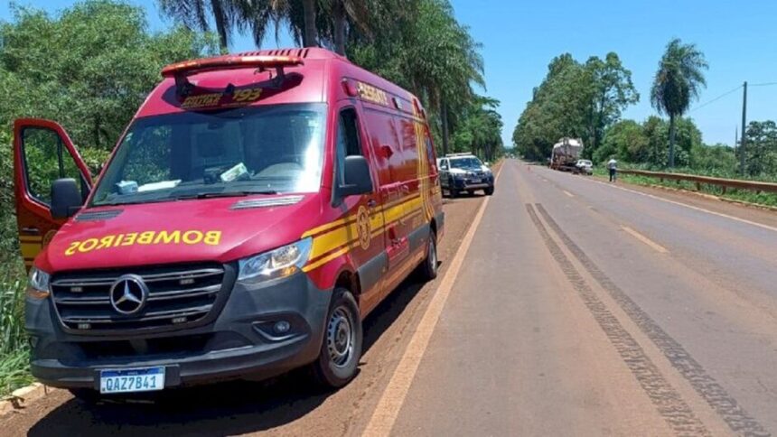 Pedestre é atropelado por caminhão carregado com ração e morre na BR-376